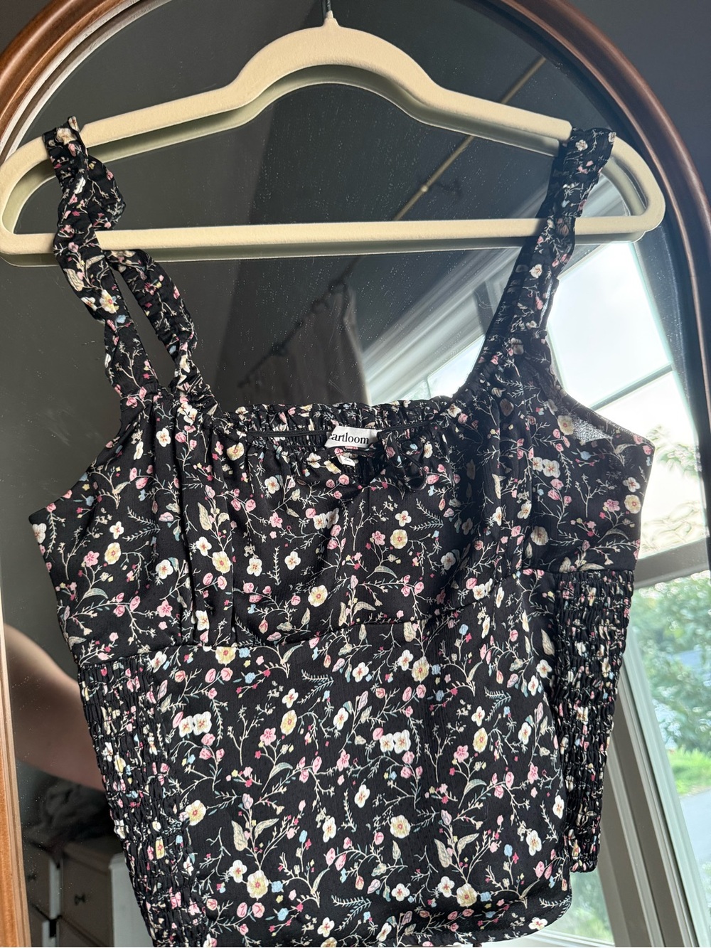 Heartloom Black Floral Smocked Tie-Shoulder Crop Top